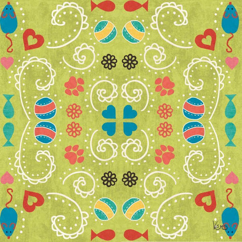 Otomi Cats Step 01D White Modern Wood Framed Art Print with Double Matting by Charron, Veronique