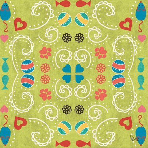 Otomi Cats Step 01D White Modern Wood Framed Art Print by Charron, Veronique