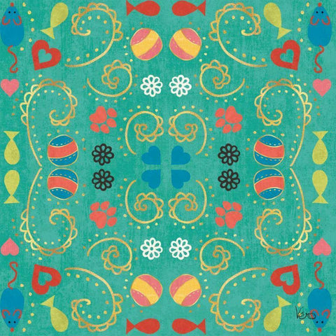 Otomi Cats Step 01E Gold Ornate Wood Framed Art Print with Double Matting by Charron, Veronique