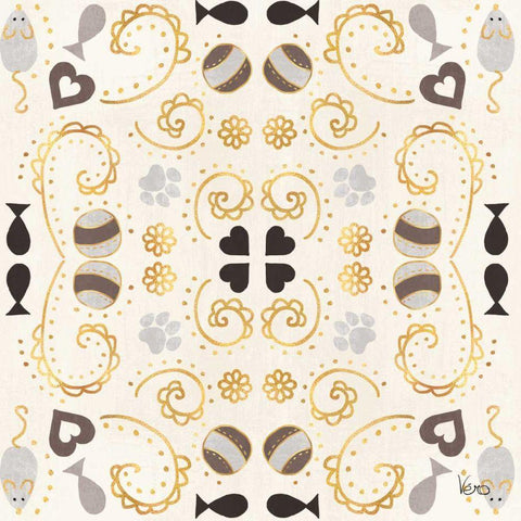 Otomi Cats Step 01A Neutral Gold Ornate Wood Framed Art Print with Double Matting by Charron, Veronique
