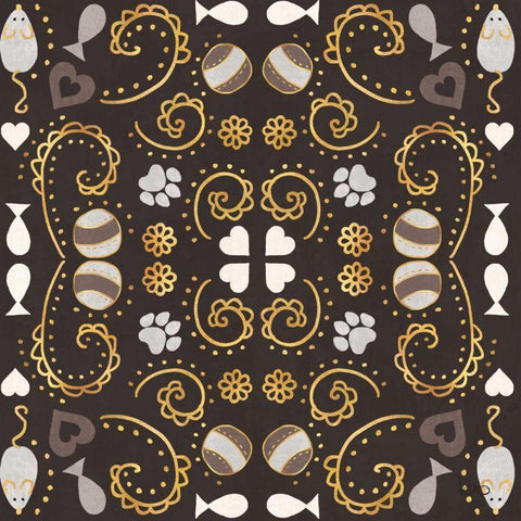 Otomi Cats Step 01B Neutral Gold Ornate Wood Framed Art Print with Double Matting by Charron, Veronique