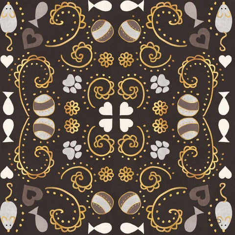 Otomi Cats Step 01B Neutral Black Ornate Wood Framed Art Print with Double Matting by Charron, Veronique