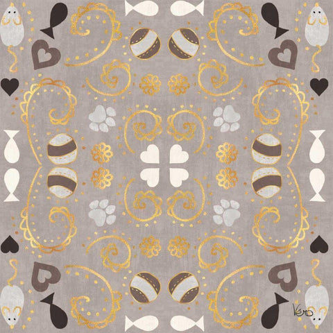 Otomi Cats Step 01C Neutral Gold Ornate Wood Framed Art Print with Double Matting by Charron, Veronique