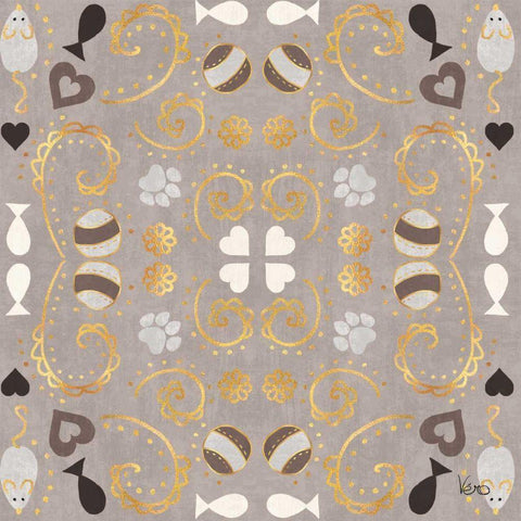 Otomi Cats Step 01C Neutral Black Ornate Wood Framed Art Print with Double Matting by Charron, Veronique