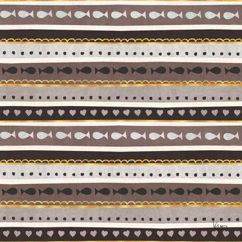 Otomi Cats Step 03 Neutral Black Ornate Wood Framed Art Print with Double Matting by Charron, Veronique