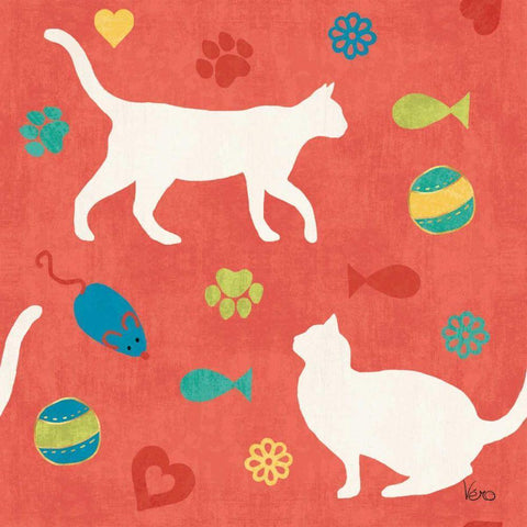 Otomi Cats Step 04C Black Modern Wood Framed Art Print with Double Matting by Charron, Veronique