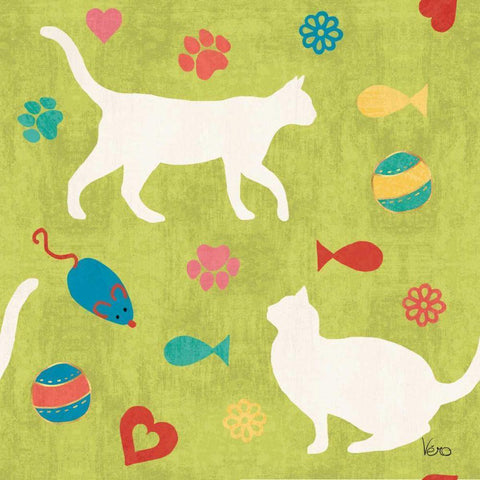 Otomi Cats Step 04D White Modern Wood Framed Art Print by Charron, Veronique