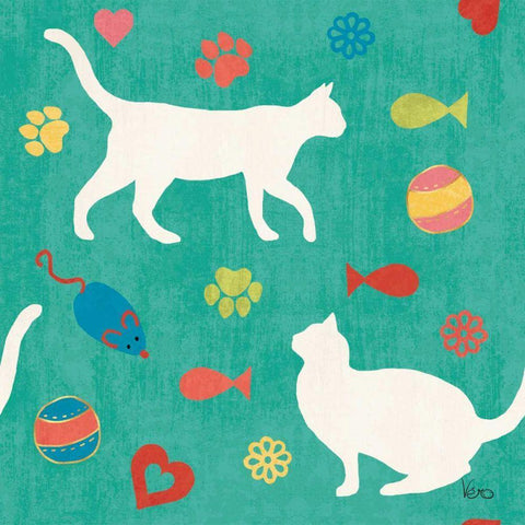 Otomi Cats Step 04E White Modern Wood Framed Art Print with Double Matting by Charron, Veronique