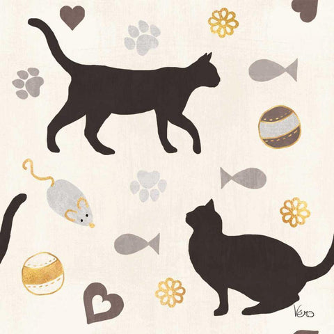 Otomi Cats Step 04A Neutral White Modern Wood Framed Art Print by Charron, Veronique