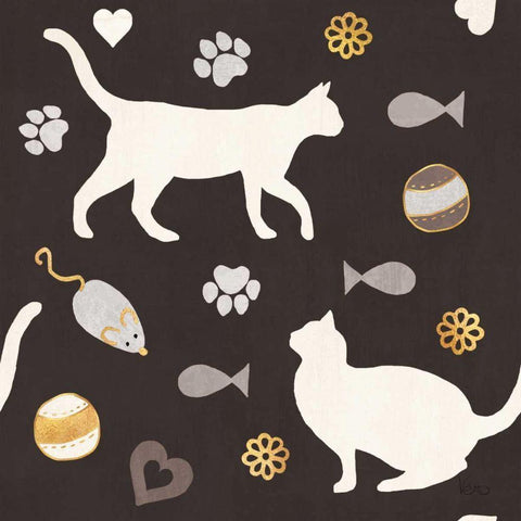 Otomi Cats Step 04B Neutral Black Ornate Wood Framed Art Print with Double Matting by Charron, Veronique