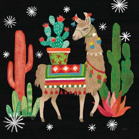 Lovely Llamas III Christmas Black Black Ornate Wood Framed Art Print with Double Matting by Urban, Mary