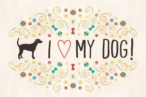 Otomi Dogs I Black Ornate Wood Framed Art Print with Double Matting by Charron, Veronique