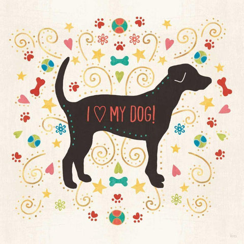 Otomi Dogs II Black Ornate Wood Framed Art Print with Double Matting by Charron, Veronique