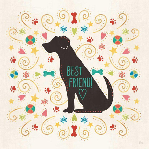 Otomi Dogs III Gold Ornate Wood Framed Art Print with Double Matting by Charron, Veronique