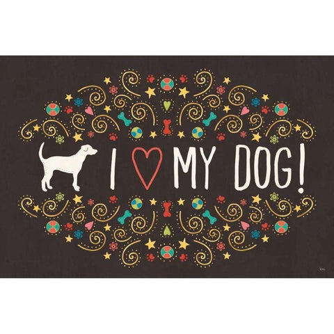 Otomi Dogs I Dark Gold Ornate Wood Framed Art Print with Double Matting by Charron, Veronique