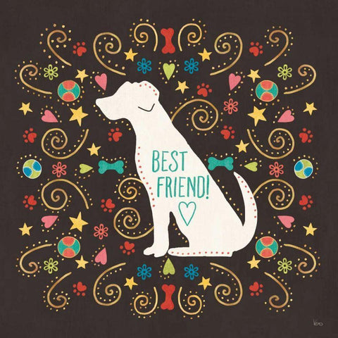 Otomi Dogs III Dark Black Modern Wood Framed Art Print by Charron, Veronique