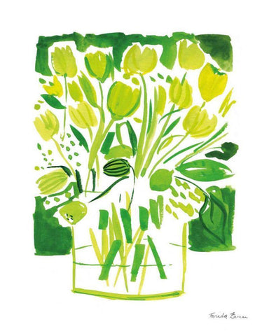 Lemon Green Tulips I White Modern Wood Framed Art Print with Double Matting by Zaman, Farida