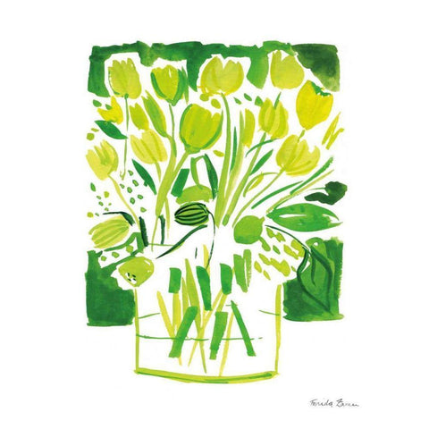 Lemon Green Tulips I Black Modern Wood Framed Art Print with Double Matting by Zaman, Farida