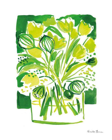 Lemon Green Tulips II White Modern Wood Framed Art Print with Double Matting by Zaman, Farida