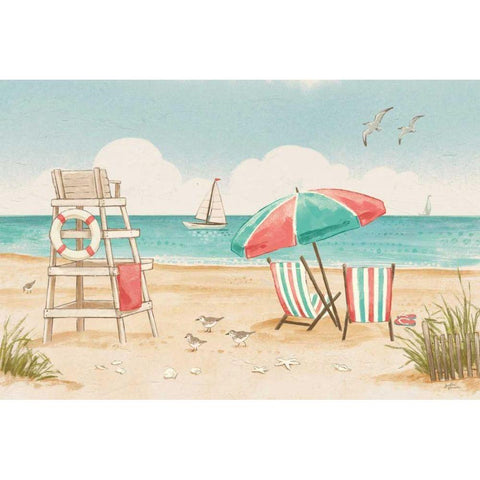 Beach Time I Gold Ornate Wood Framed Art Print with Double Matting by Penner, Janelle