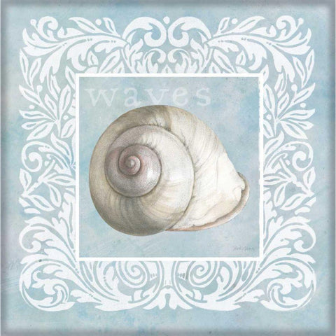 Sandy Shells Blue on Blue Snail Black Modern Wood Framed Art Print with Double Matting by Grove, Beth