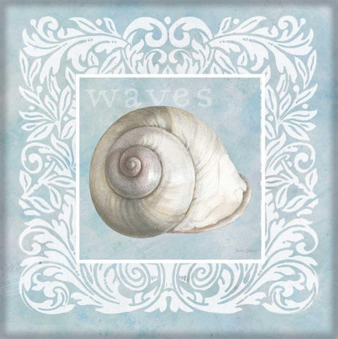 Sandy Shells Blue on Blue Snail White Modern Wood Framed Art Print with Double Matting by Grove, Beth