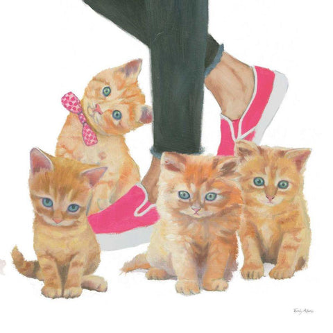 Cutie Kitties I White Modern Wood Framed Art Print by Adams, Emily