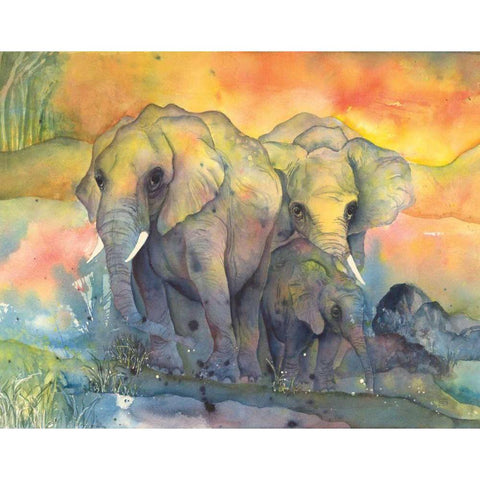 Elephants Crop White Modern Wood Framed Art Print by Paschke, Chris