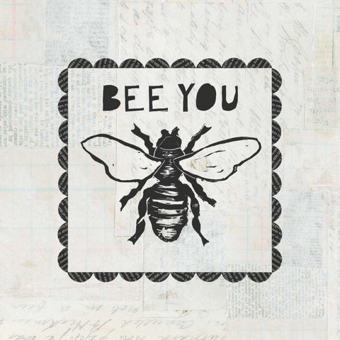Bee Stamp Bee You Black Modern Wood Framed Art Print with Double Matting by Prahl, Courtney