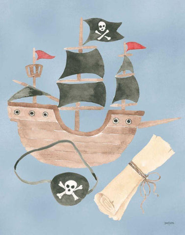 Pirates IV White Modern Wood Framed Art Print with Double Matting by Jackson, Jenaya