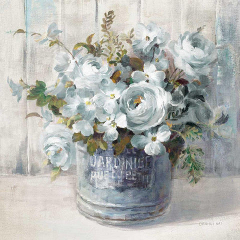 Garden Blooms I Blue Crop White Modern Wood Framed Art Print by Nai, Danhui