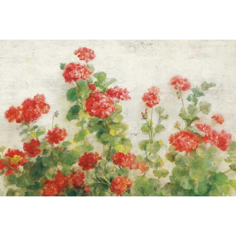 Red Geraniums on White v2 Black Modern Wood Framed Art Print by Nai, Danhui
