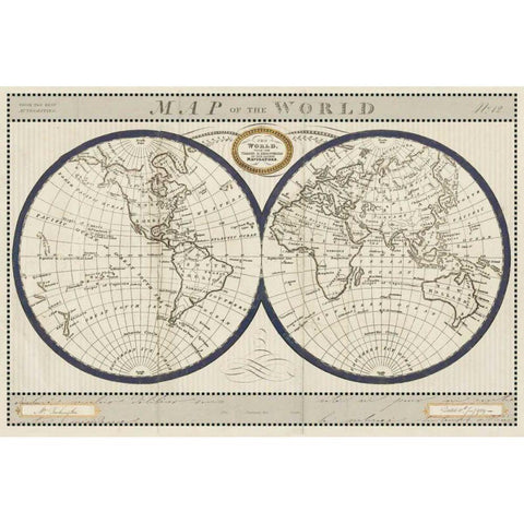 Torkingtons World Map with Indigo Gold Ornate Wood Framed Art Print with Double Matting by Schlabach, Sue