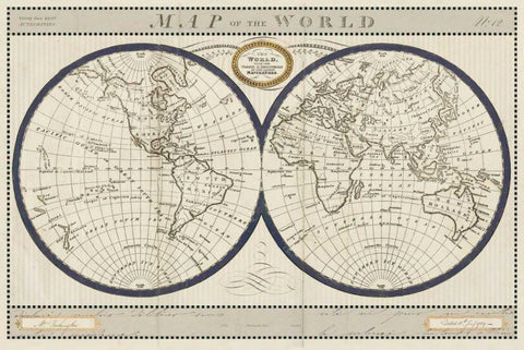 Torkingtons World Map with Indigo Black Ornate Wood Framed Art Print with Double Matting by Schlabach, Sue