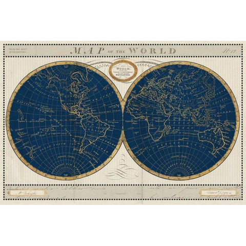 Torkingtons World Map Indigo Globes White Modern Wood Framed Art Print by Schlabach, Sue