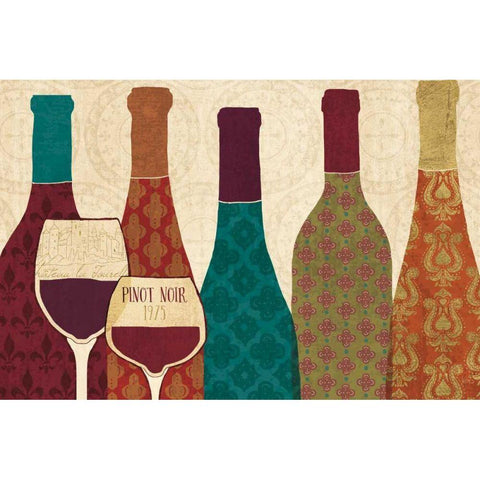 Wine Collage I with Glassware Black Modern Wood Framed Art Print with Double Matting by Charron, Veronique