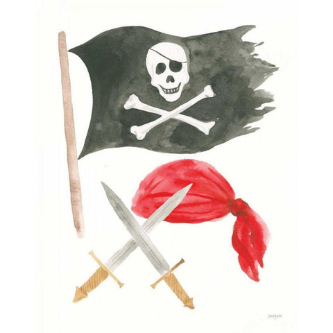 Pirates II on White Black Modern Wood Framed Art Print with Double Matting by Jackson, Jenaya