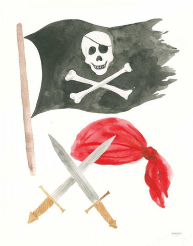 Pirates II on White White Modern Wood Framed Art Print with Double Matting by Jackson, Jenaya