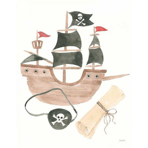 Pirates IV on White White Modern Wood Framed Art Print by Jackson, Jenaya