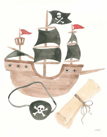 Pirates IV on White Black Ornate Wood Framed Art Print with Double Matting by Jackson, Jenaya