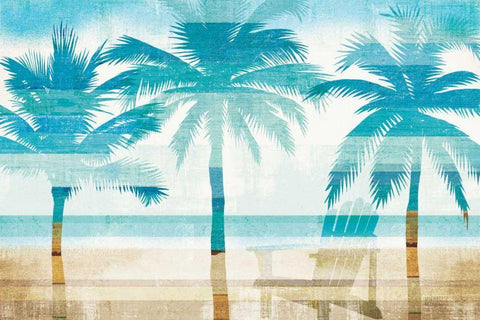 Beachscape Palms with chair White Modern Wood Framed Art Print with Double Matting by Mullan, Michael