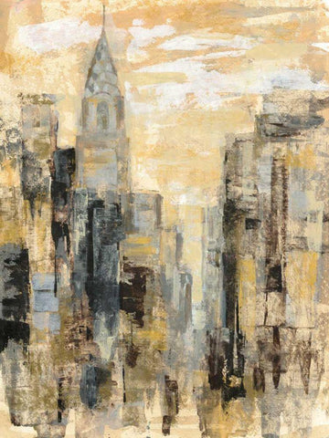 Manhattan Gray and Gold I Black Ornate Wood Framed Art Print with Double Matting by Vassileva, Silvia