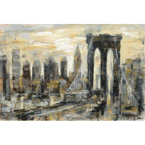 Brooklyn Bridge Gray and Gold Black Modern Wood Framed Art Print with Double Matting by Vassileva, Silvia