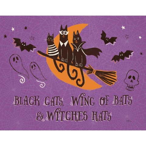 Spooktacular I Black Cats Purple Black Modern Wood Framed Art Print with Double Matting by Penner, Janelle