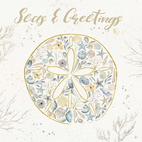 Seaside Blossoms IV Blue Greetings White Modern Wood Framed Art Print with Double Matting by Aiken, Jess