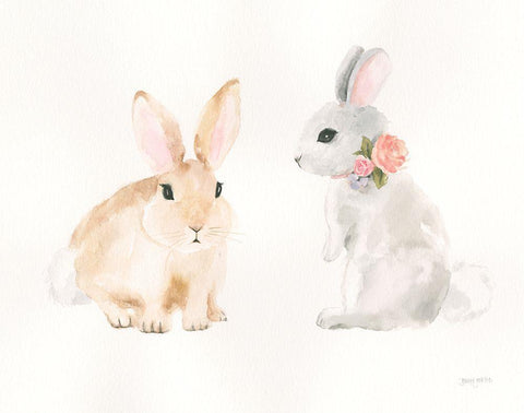 Spring Sentiments Bunny Rabbits White Modern Wood Framed Art Print with Double Matting by Jackson, Jenaya