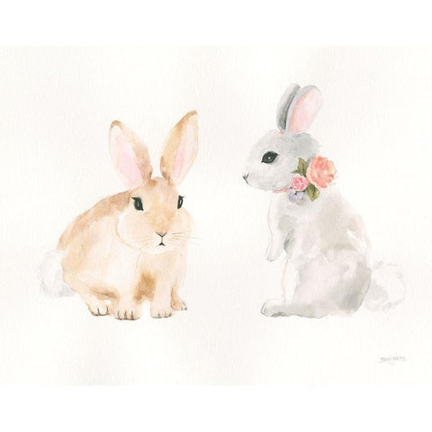 Spring Sentiments Bunny Rabbits Black Modern Wood Framed Art Print with Double Matting by Jackson, Jenaya