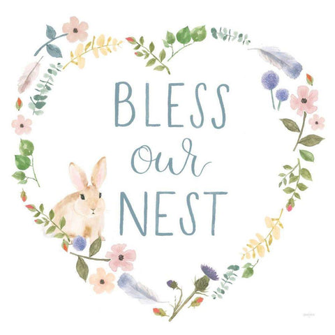 Spring Sentiments VII Bunny White Gold Ornate Wood Framed Art Print with Double Matting by Jackson, Jenaya