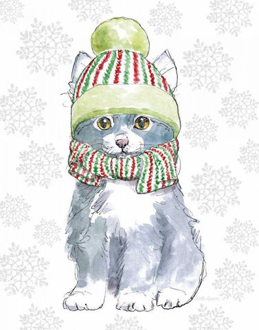 Christmas Kitties II Snowflakes v2 Black Ornate Wood Framed Art Print with Double Matting by Grove, Beth
