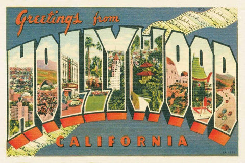 Greetings from Hollywood v2 Black Ornate Wood Framed Art Print with Double Matting by Wild Apple Portfolio